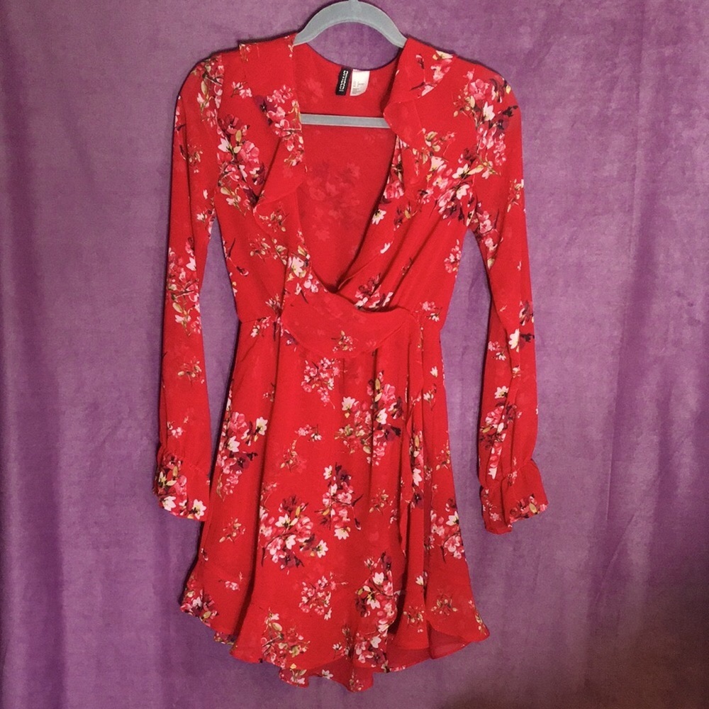 H&M Divided Floral Dress, Sheer Sleeves, Ruffles